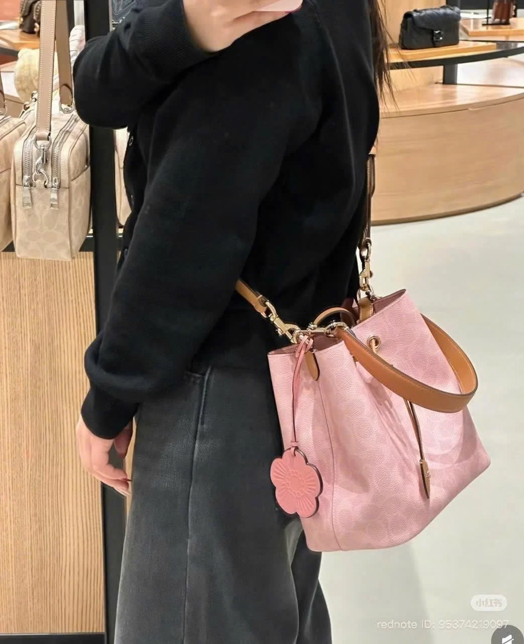 Coach Pink Signature Bucket Bag with Pouch