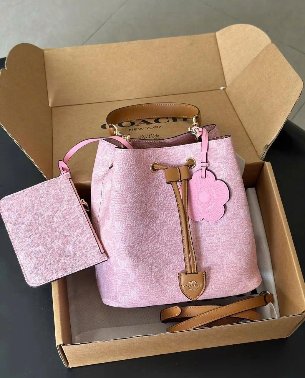 Coach Pink Signature Bucket Bag with Pouch - photo 4