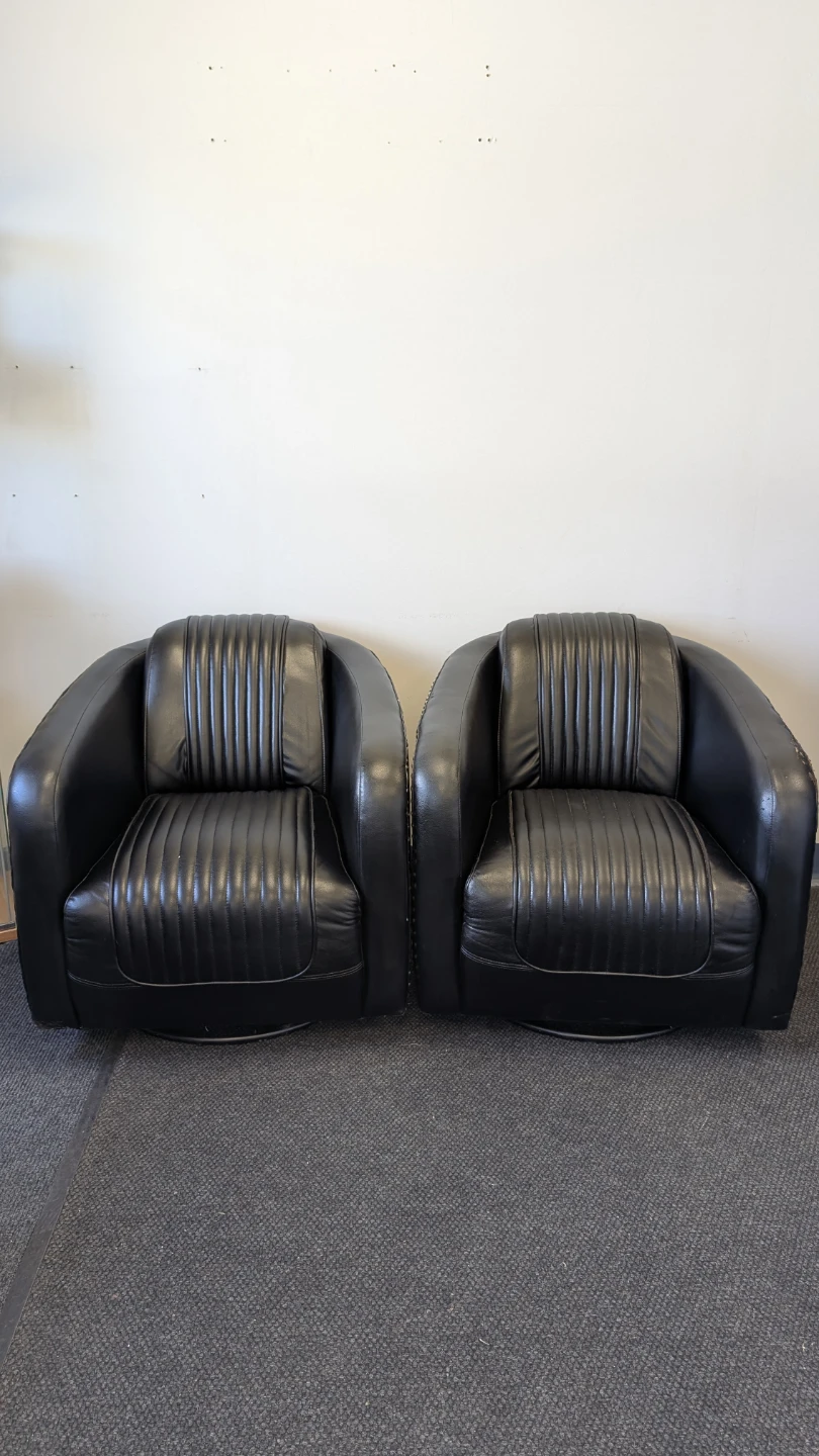 Pair of Black Leather Accent Chairs