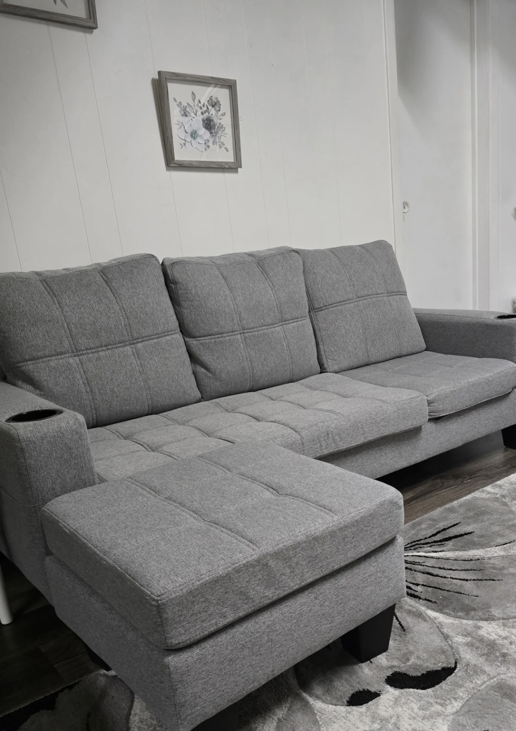 Grey Sectional Sofa with Ottoman – Excellent Condition