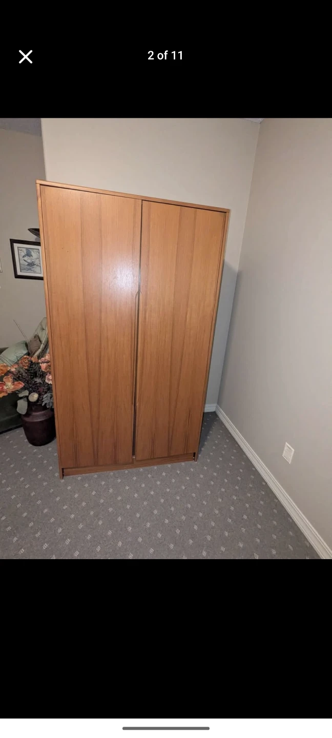 Wooden Wardrobe with Hanging Rail and Shelves Canadian  wood