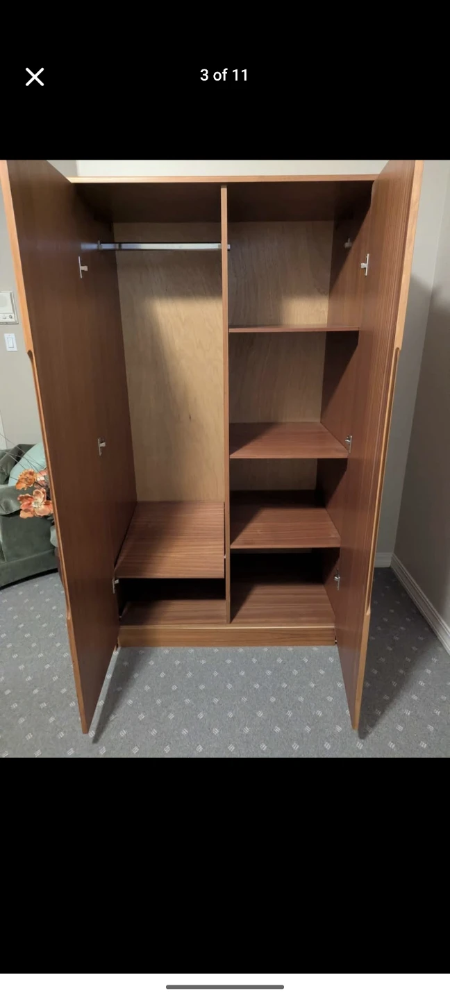 Wooden Wardrobe with Hanging Rail and Shelves Canadian  wood - photo 2
