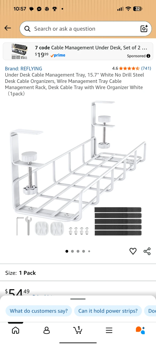 Reflying Under Desk Cable Management Tray - White