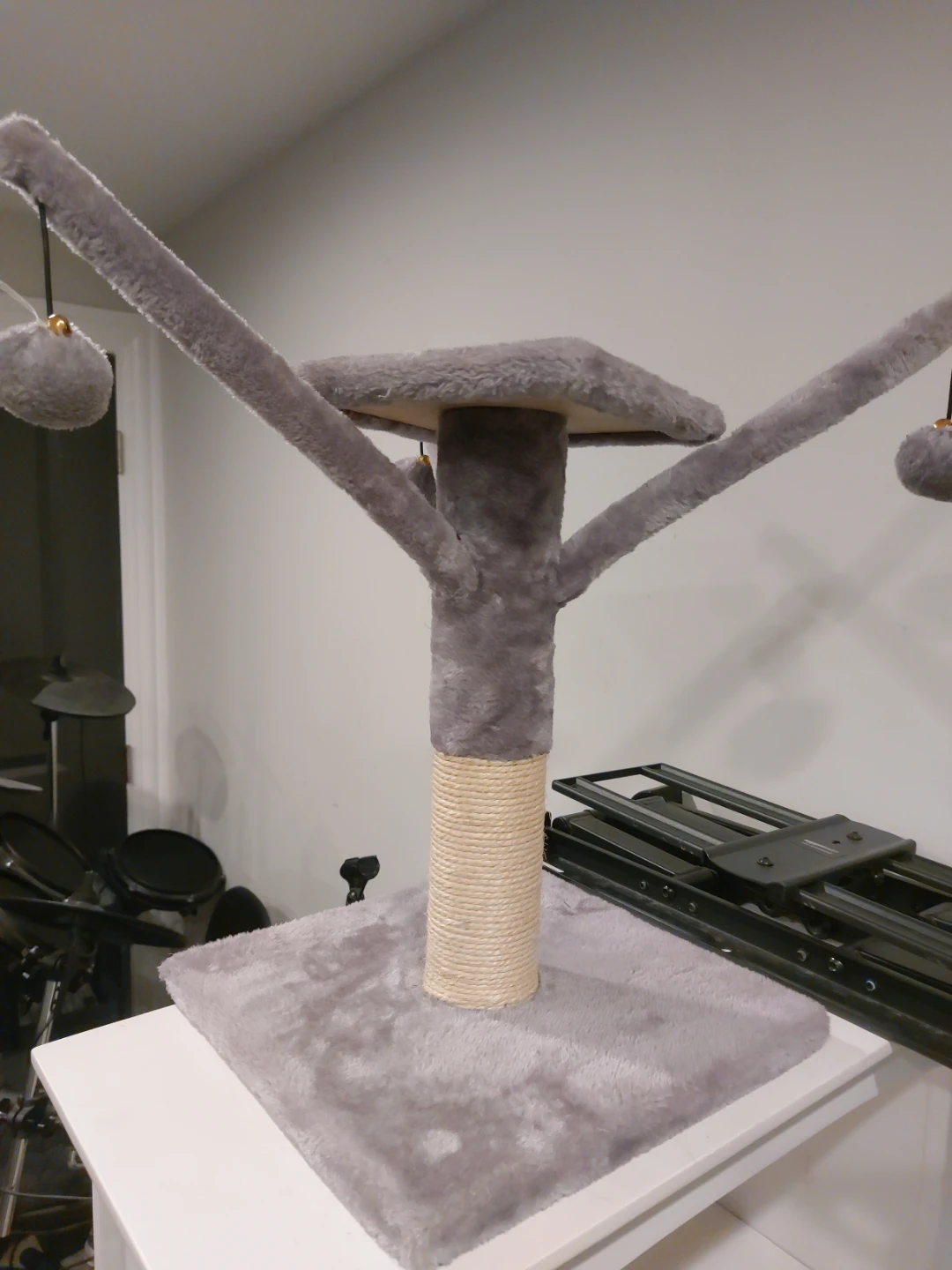 Gray Cat Tree Condo with Dangling Balls