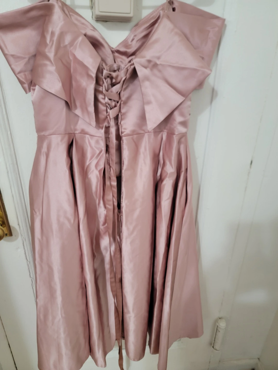 Pink Satin Off-the-Shoulder Dress - photo 2