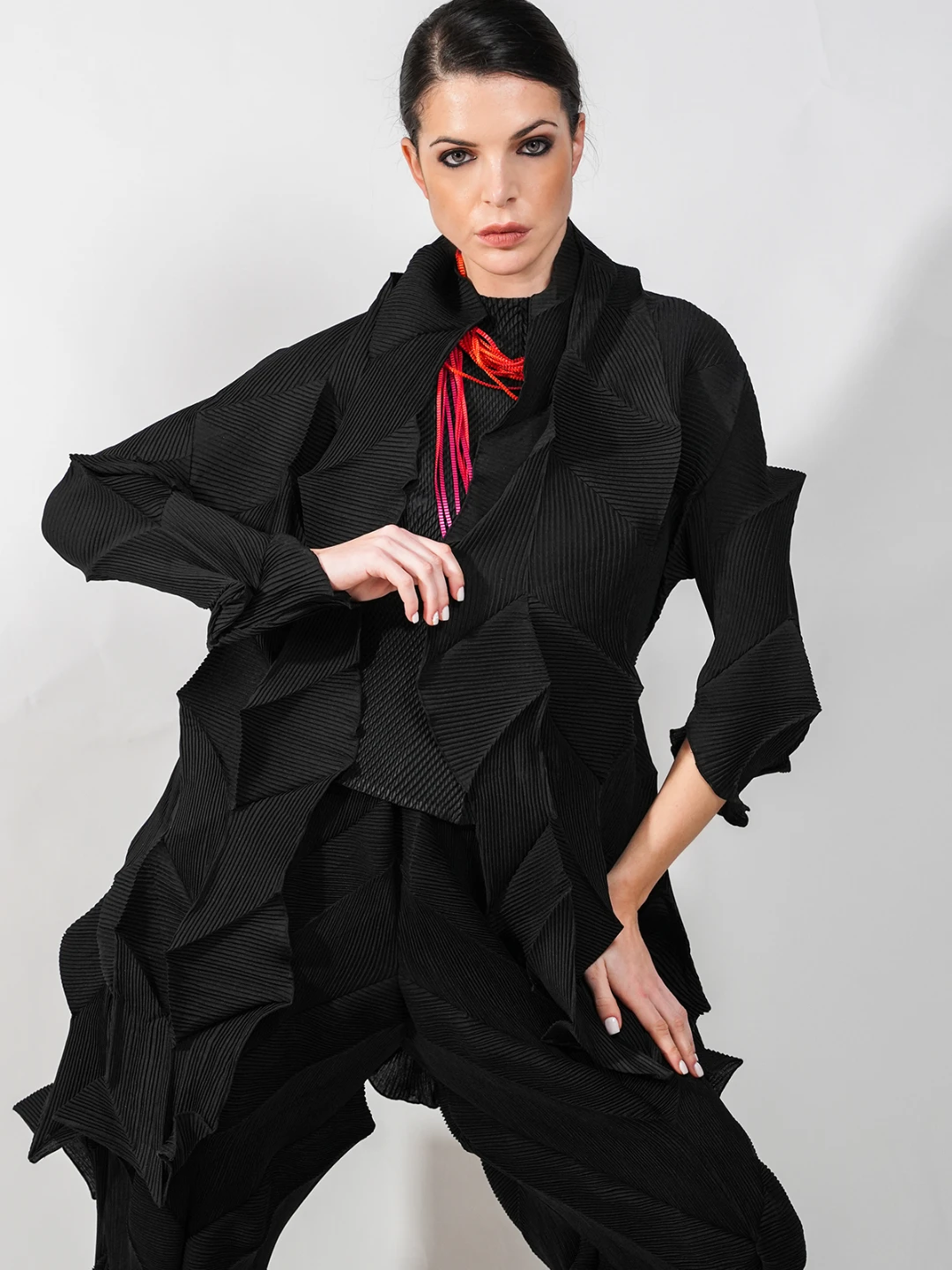 Vivian Shyu Black Plissé Pleated Geometric Duster / Cardigan - photo 4