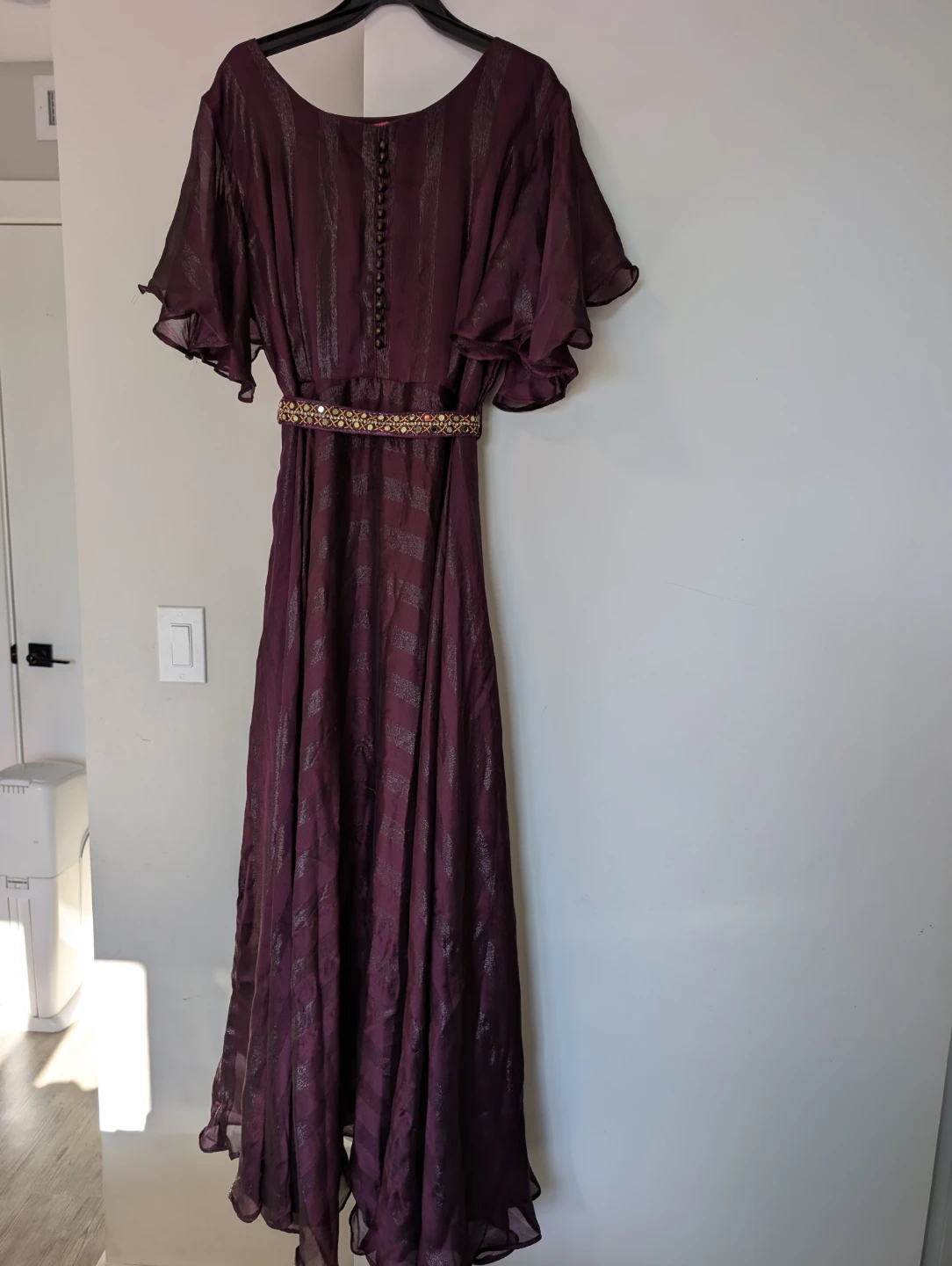 Burgundy Striped Maxi Dress with Beaded Belt - photo 2
