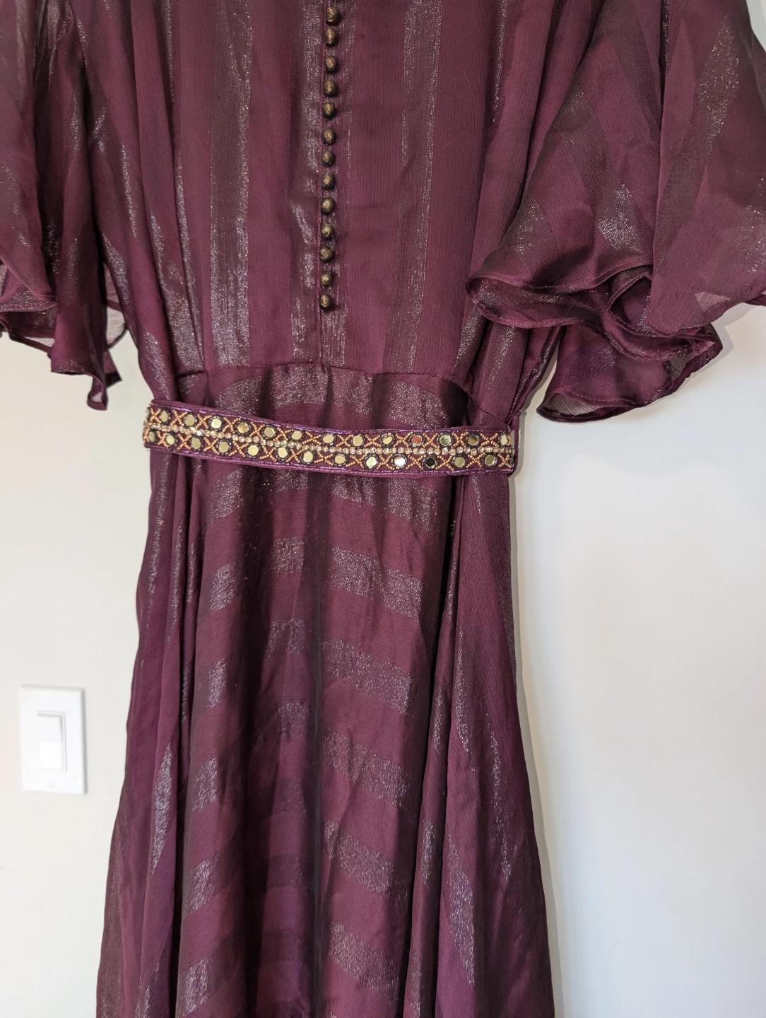 Burgundy Striped Maxi Dress with Beaded Belt - photo 3