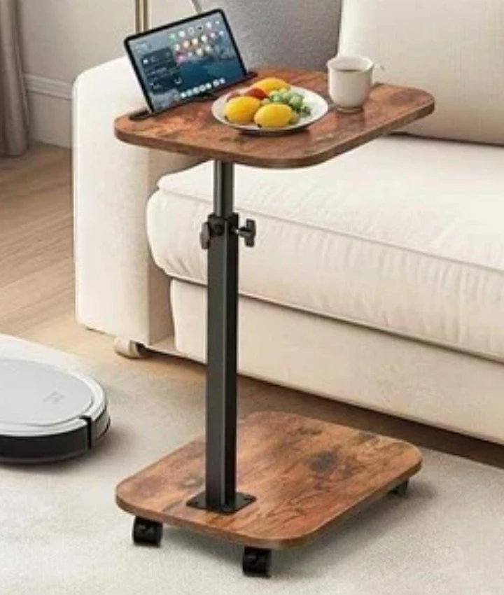 Adjustable Rolling Side Table with Tablet Slot
