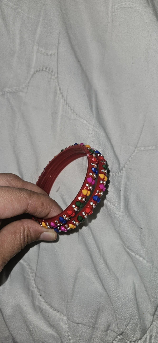 Red Bangle Set with Multi-Colored Rhinestones