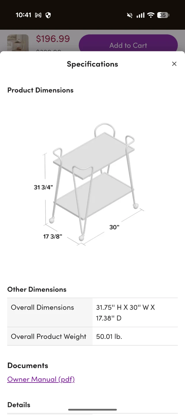 Metal Bar Cart with Mirrored Glass shelves - photo 4
