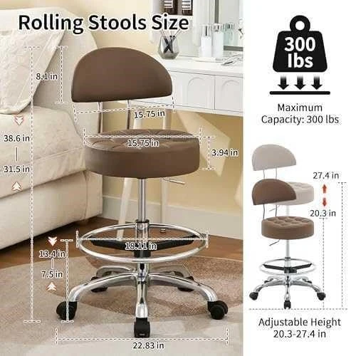 BN<> FIR.AVOE Rolling Stool Chair with Backrest - Brown - photo 2