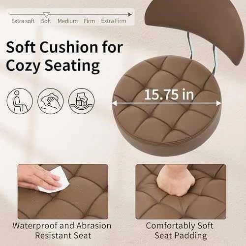 BN<> FIR.AVOE Rolling Stool Chair with Backrest - Brown - photo 3