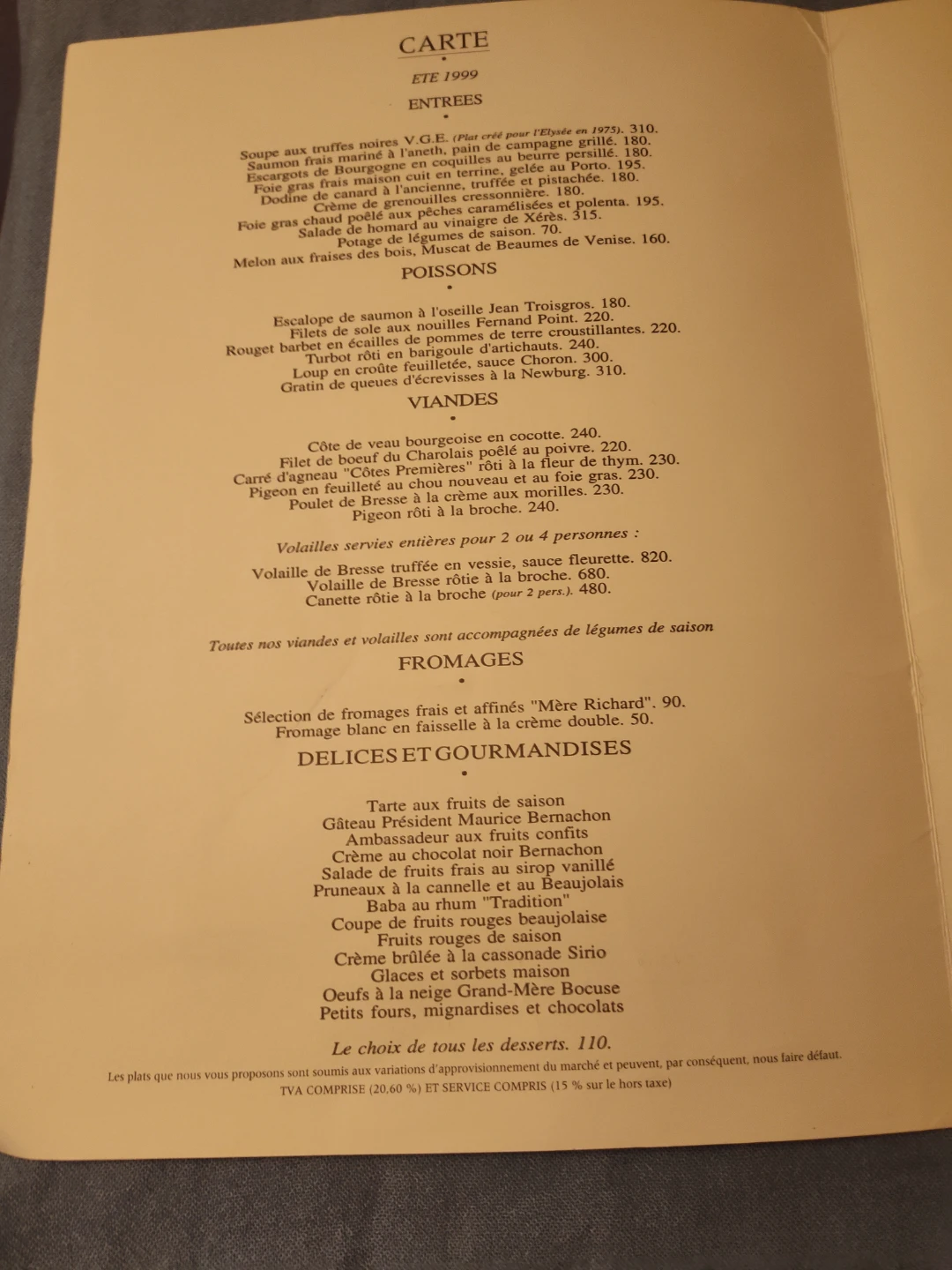 Paul Bocuse Menu ETE 1999 - photo 3