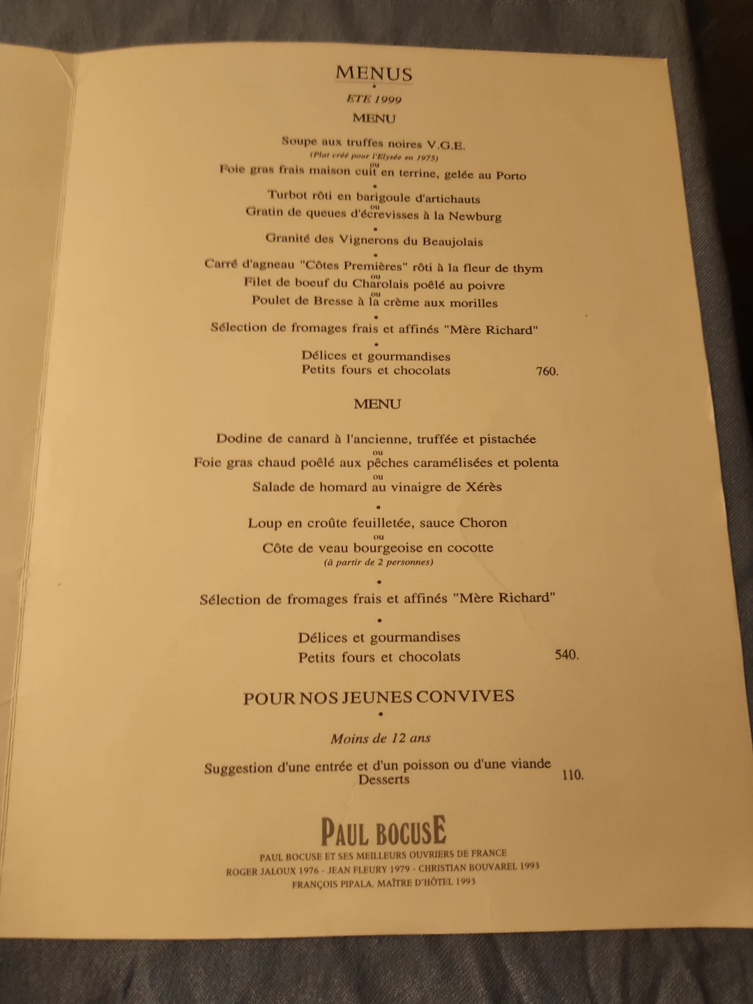Paul Bocuse Menu ETE 1999 - photo 4