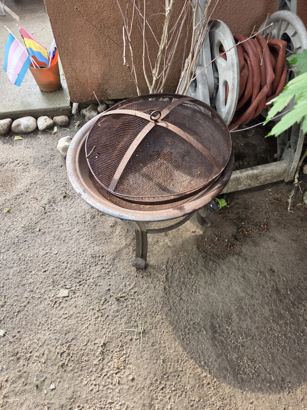 Rusty Metal Fire Pit with Lid