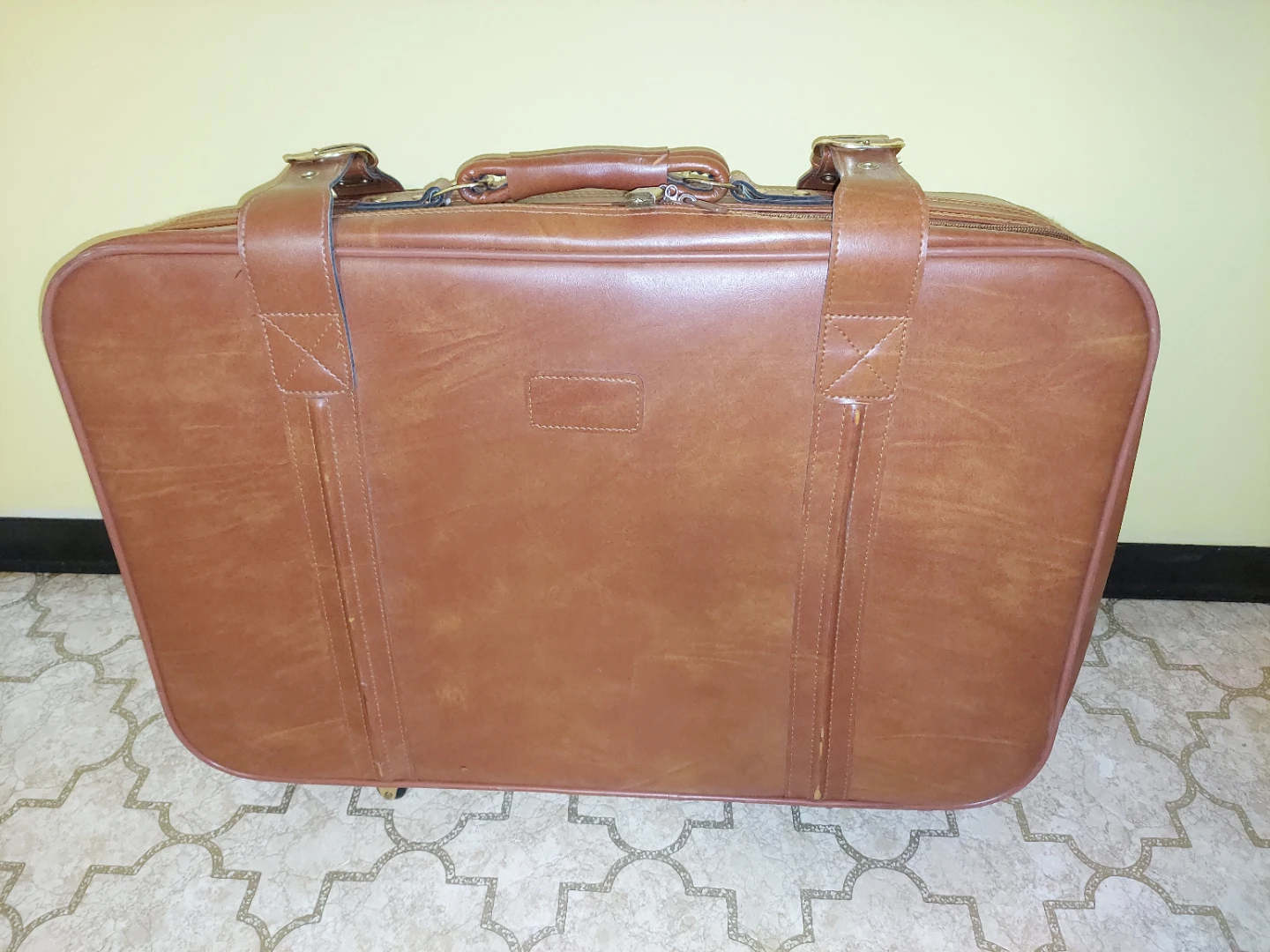 Vintage Brown Faux Leather Suitcase