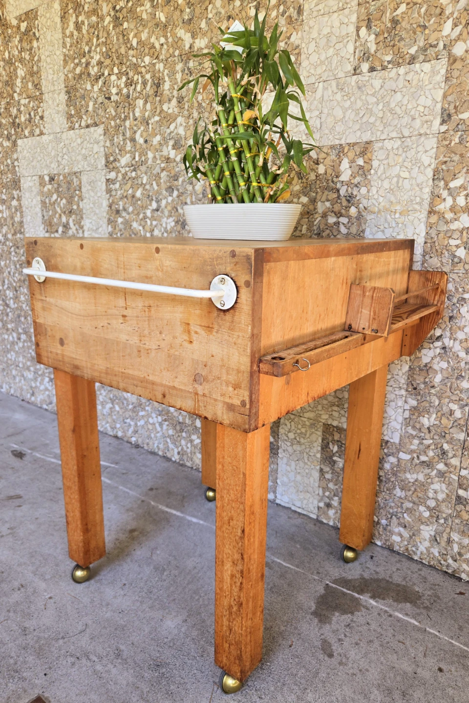 Solid Wood Butcher Block Kitchen Island On Rolling Caster Wheels