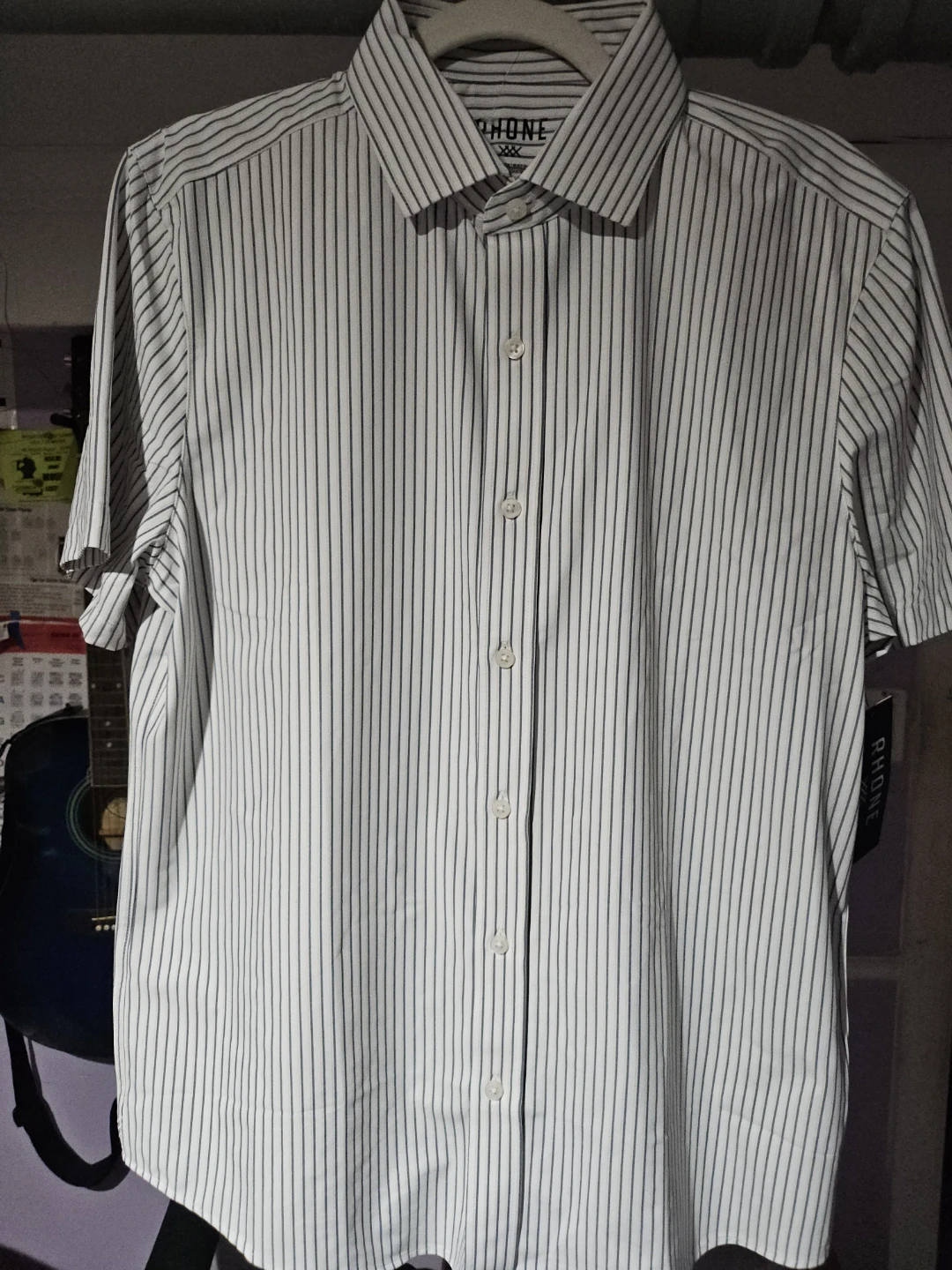 Rhone Men's Short Sleeve Striped Dress Shirt