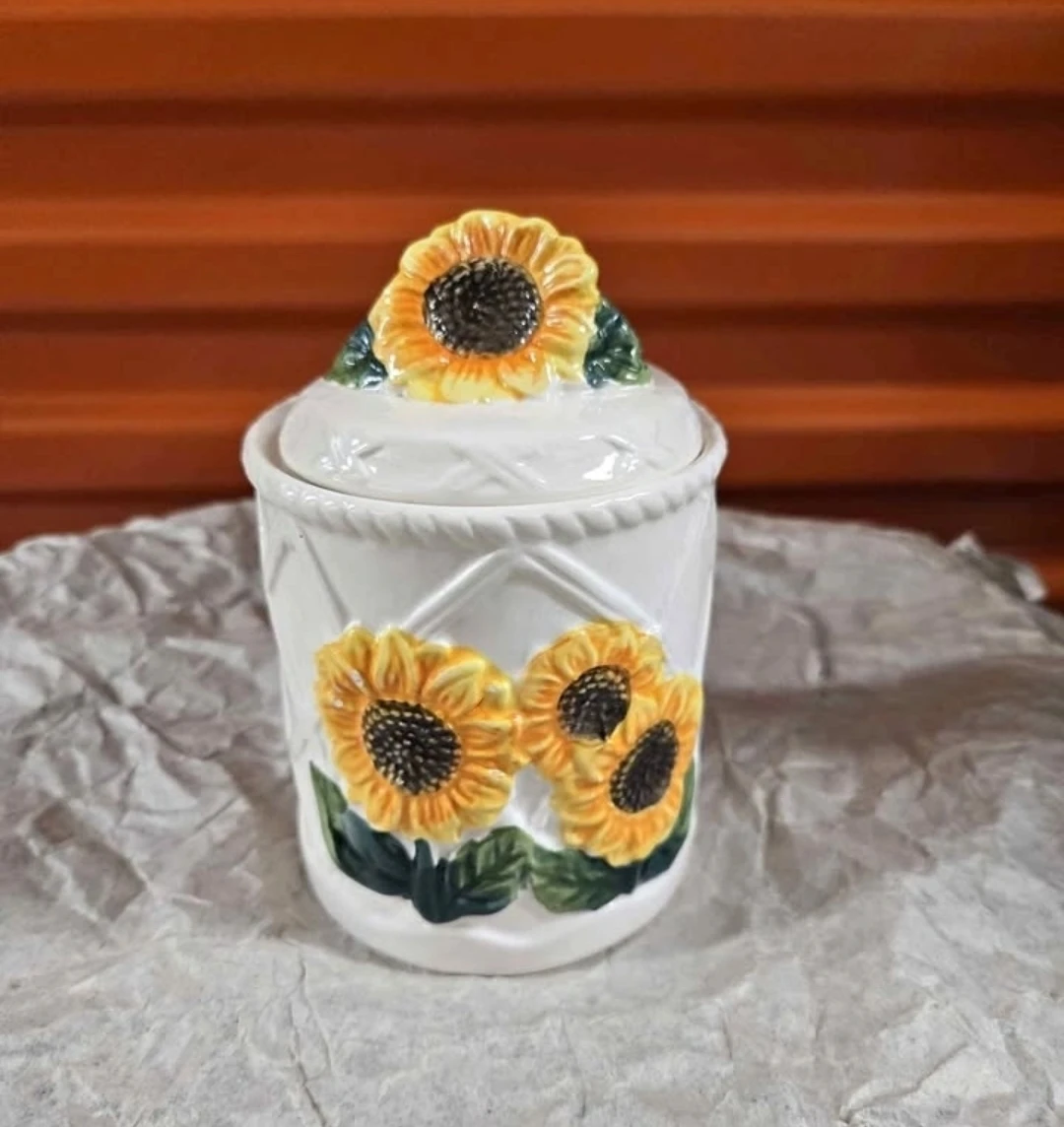 ACK 3D Hand Painted Ceramic Sunflower Canister 6"