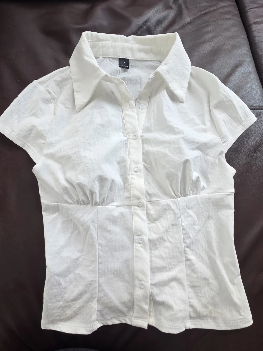 Collared Button-Up Blouse Short Sleeved Shirt - photo 3