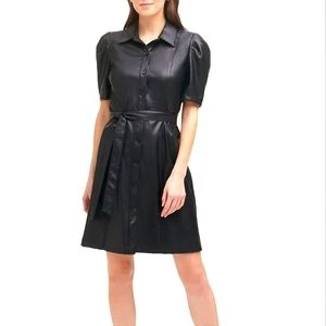 DKNY Black Faux Leather Shirt Dress - photo 4