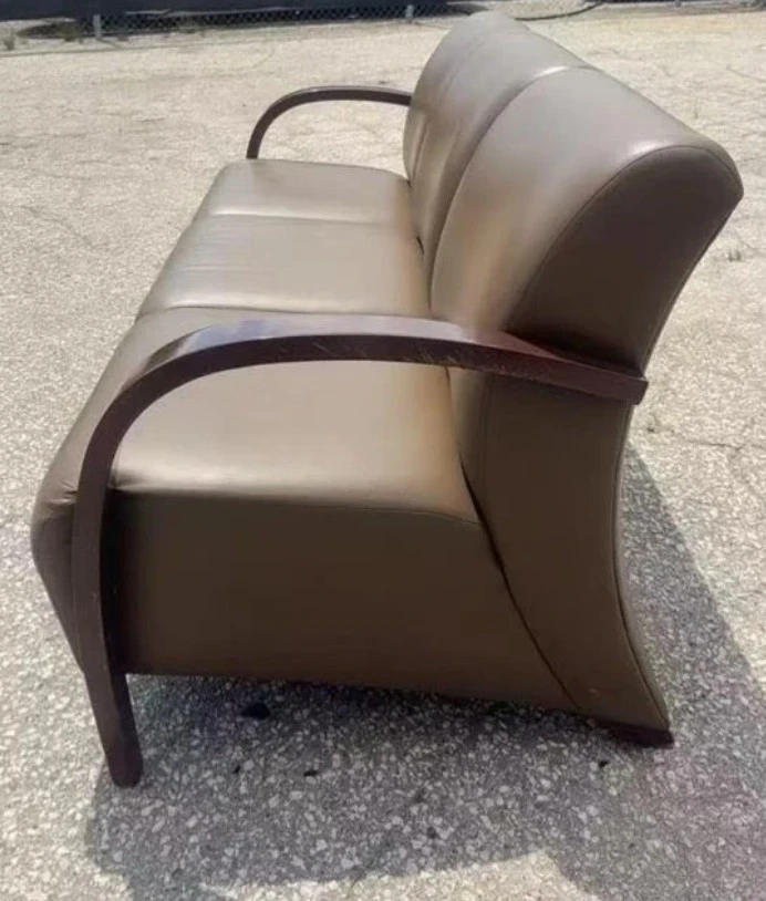 Brown Leather Sofa with Wooden Accents - photo 4