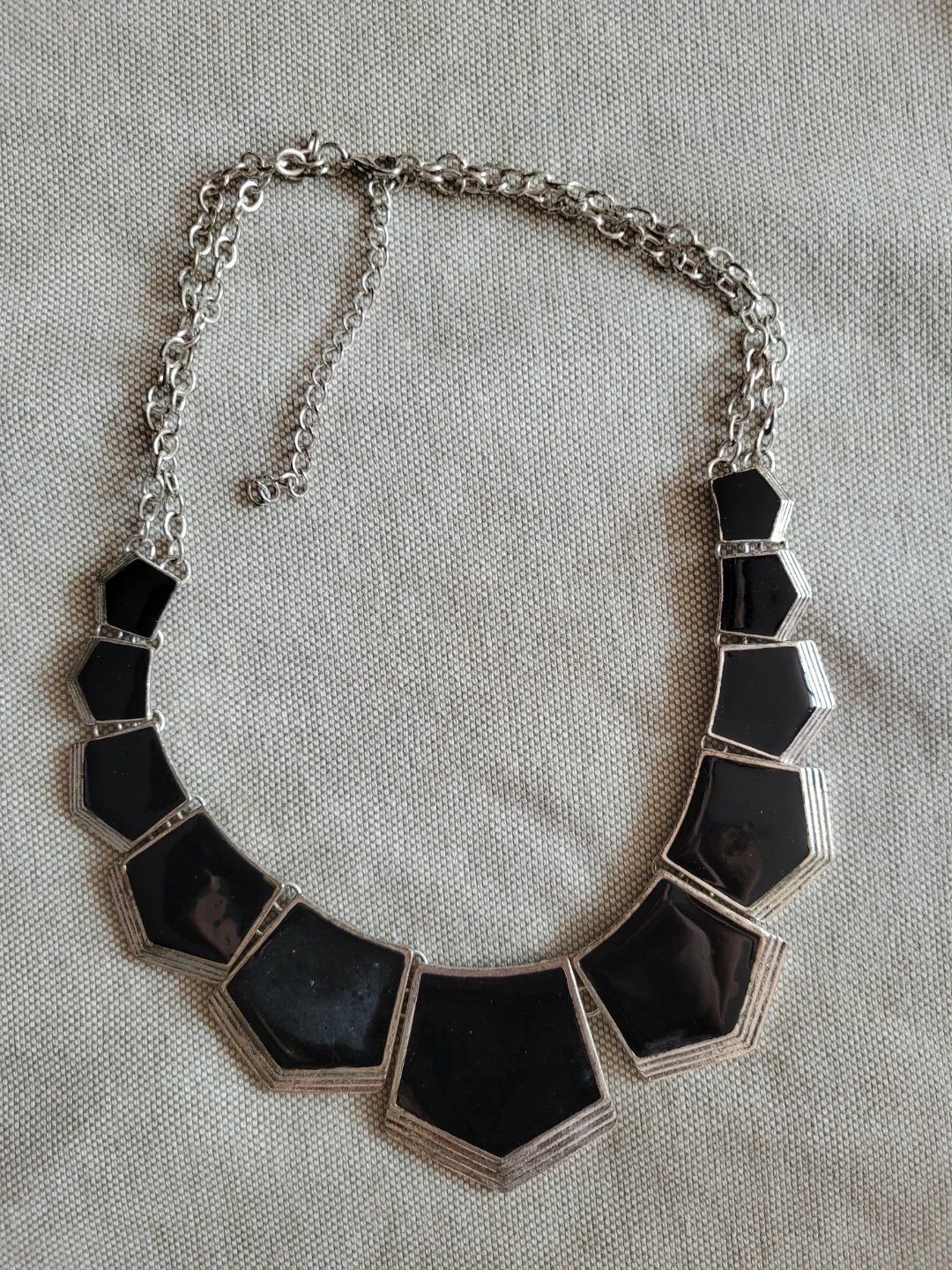 Statement Geometric Black and Silver Necklace