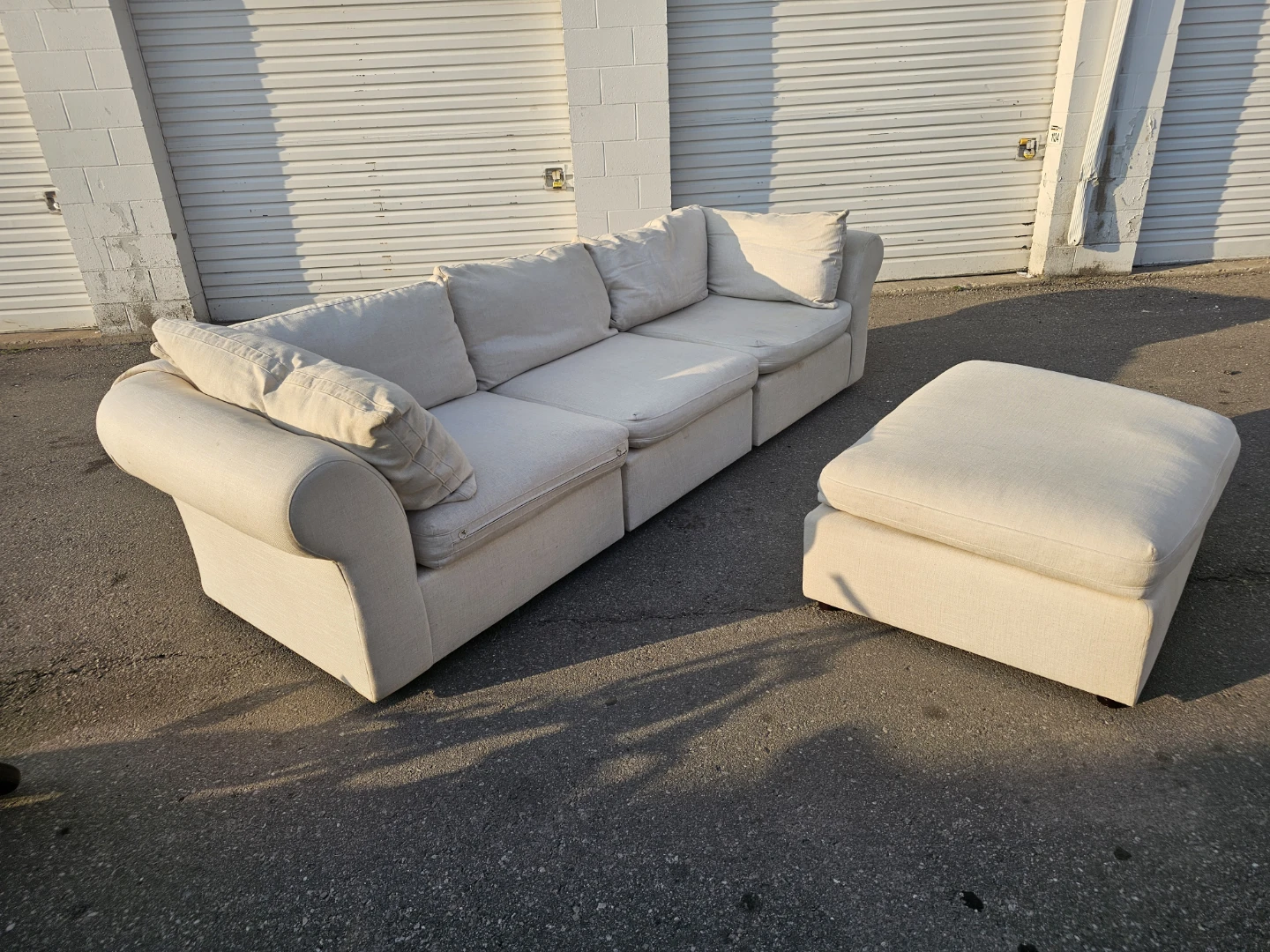 Cream Sectional Sofa with Ottoman