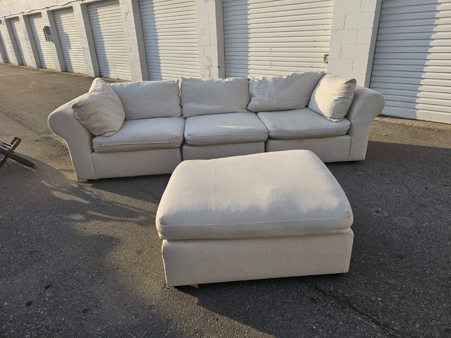 Cream Sectional Sofa with Ottoman - photo 2