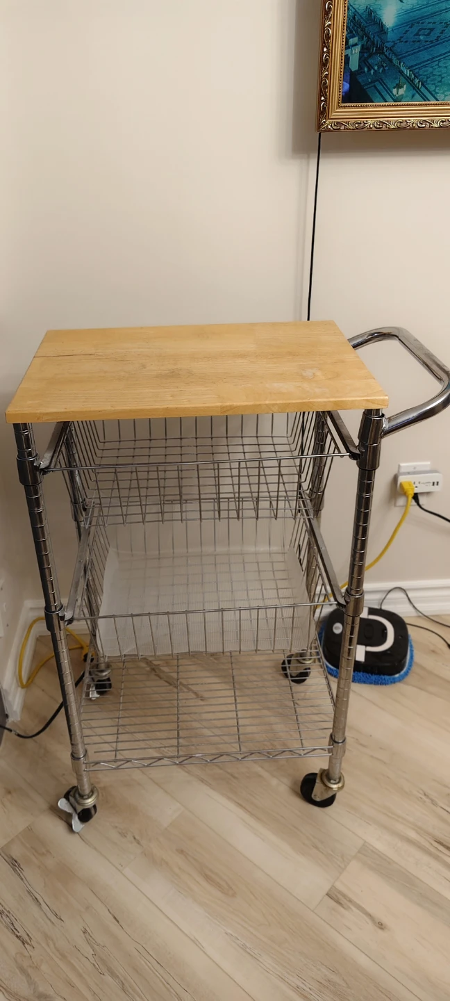 Rolling Kitchen Cart with Wood Top