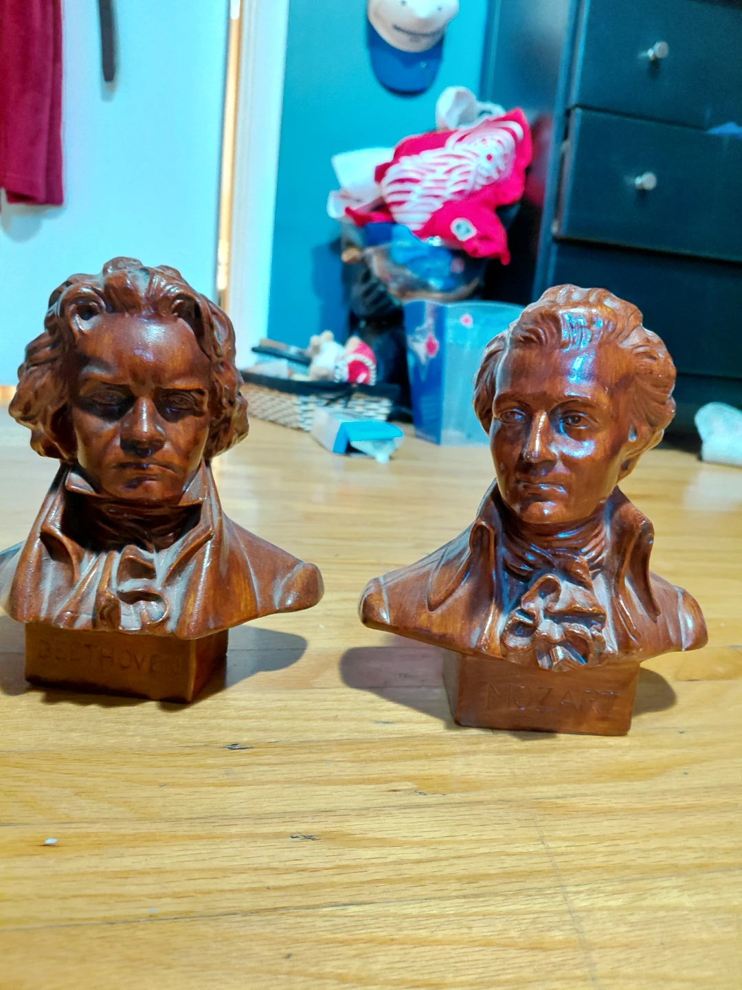 Vintage Beethoven and Mozart Busts - Wooden Decorative Figurines
