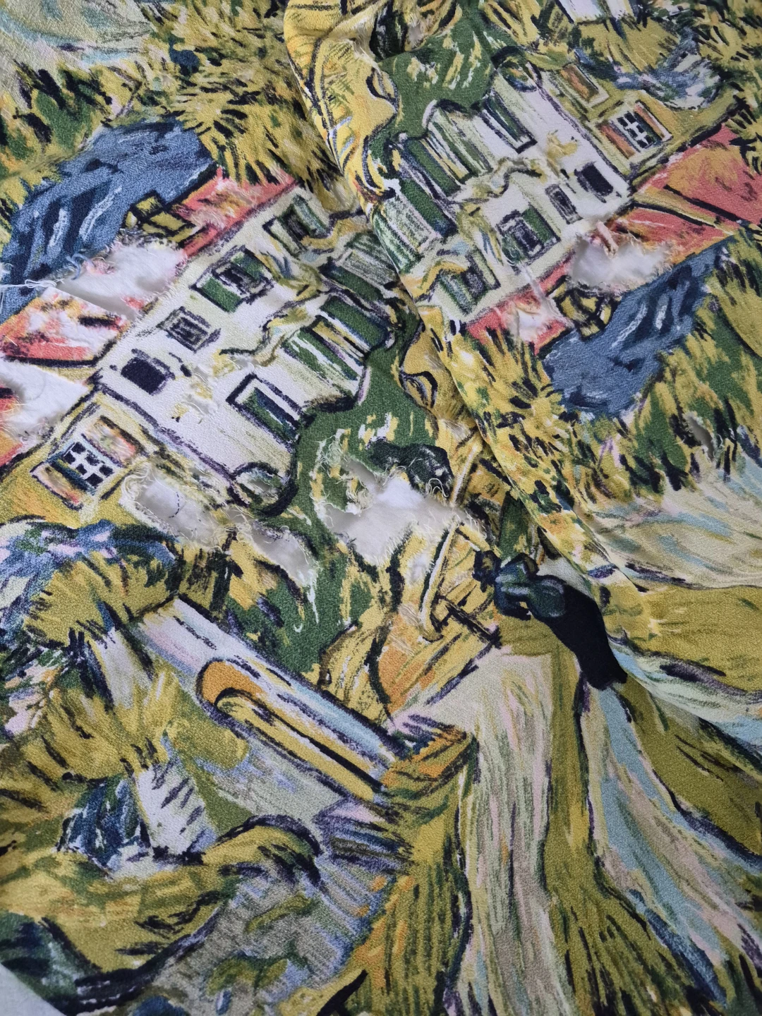 Vintage Bark cloth remnant printed with Van Gogh sceneScene - photo 2