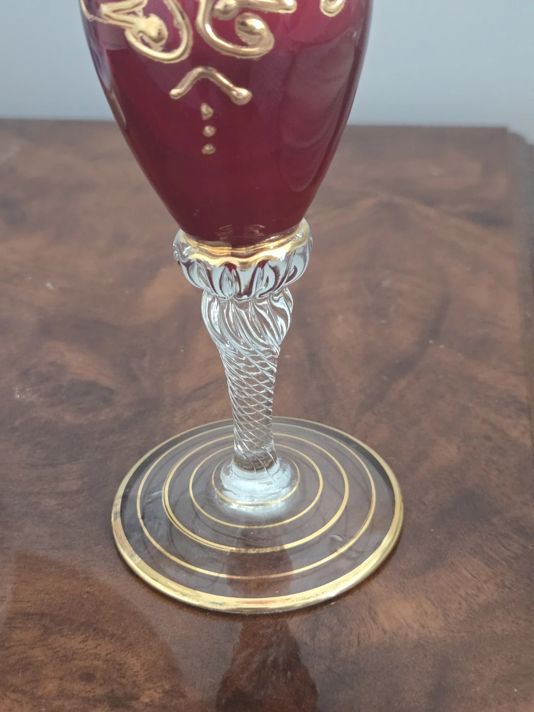 Vintage Bohemian Red Glass Vase with Hand-Painted Flowers - photo 4
