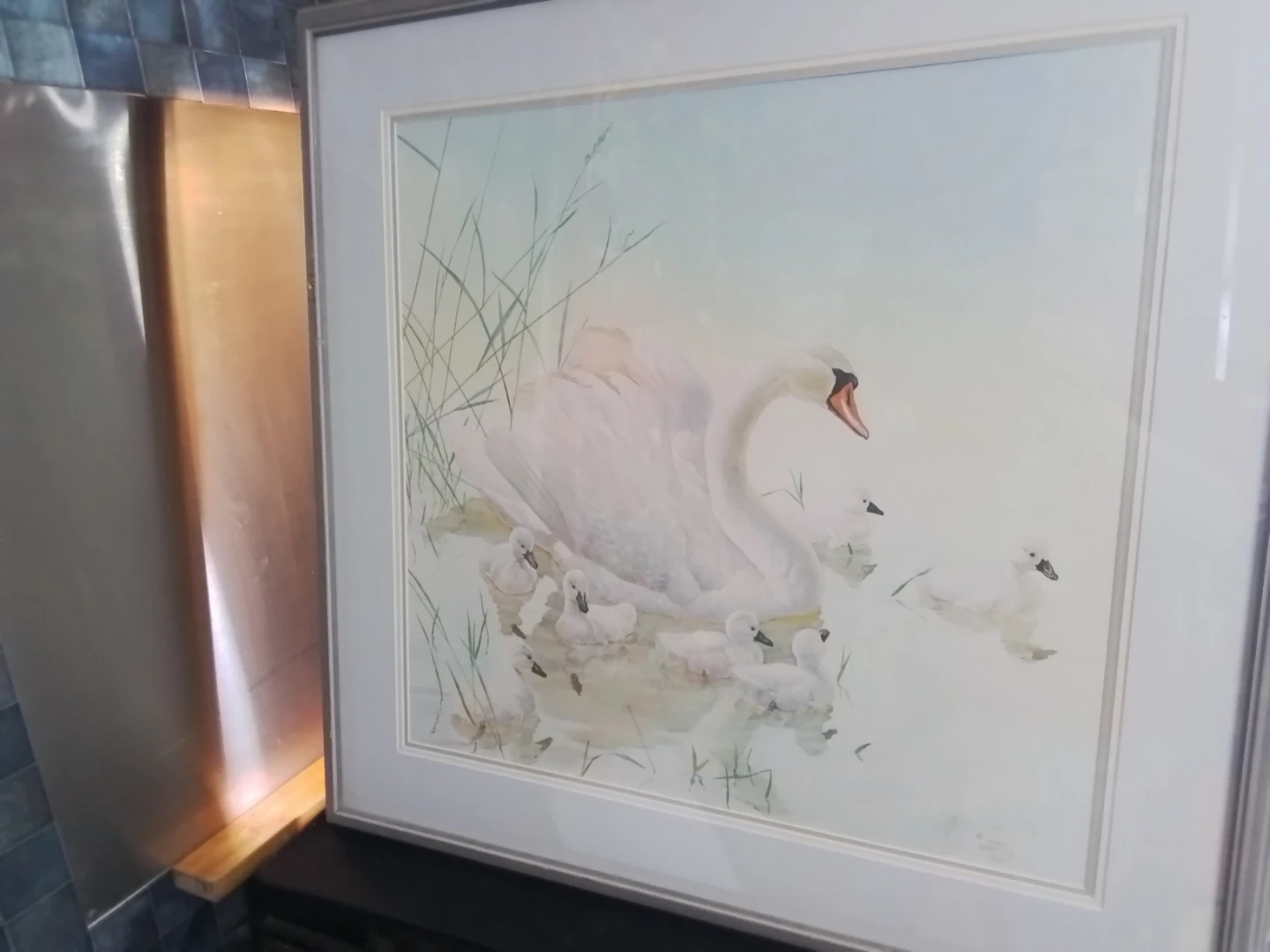Framed Glen Loates Swan and Cygnet Art Print - photo 2