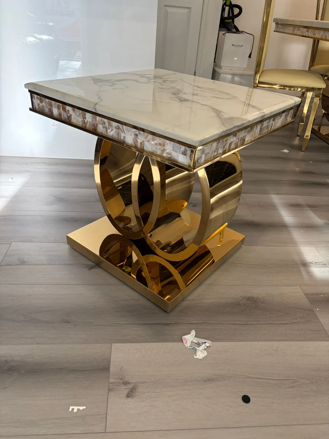 Modern Marble Top Coffee Table with Gold Base