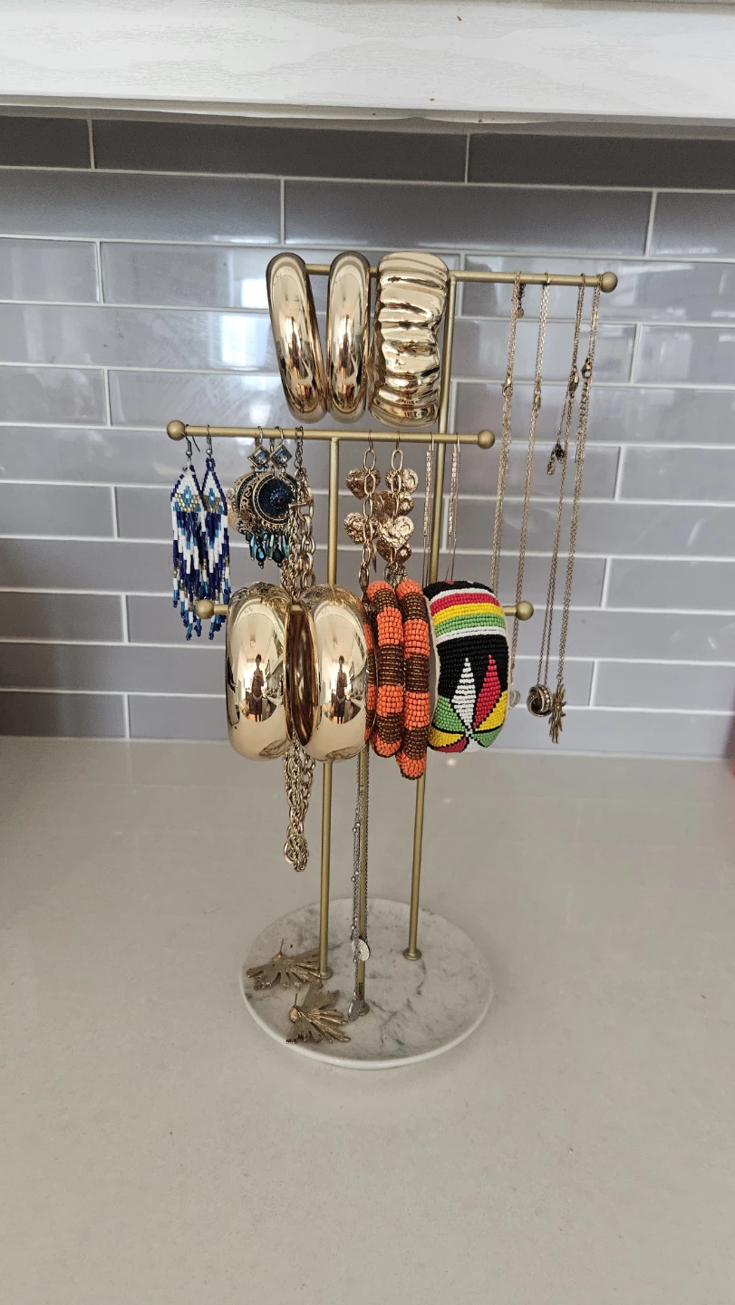 Gold Tone Jewellery Stand with Marble Base