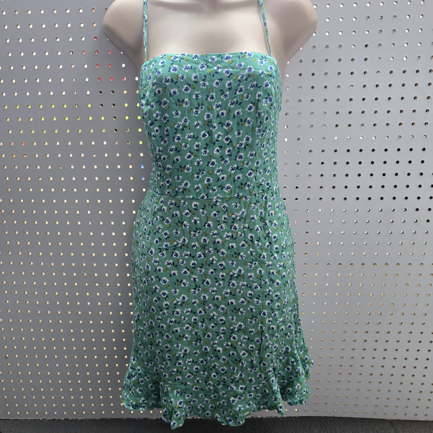 Green Floral Mini Dress with Tie Back