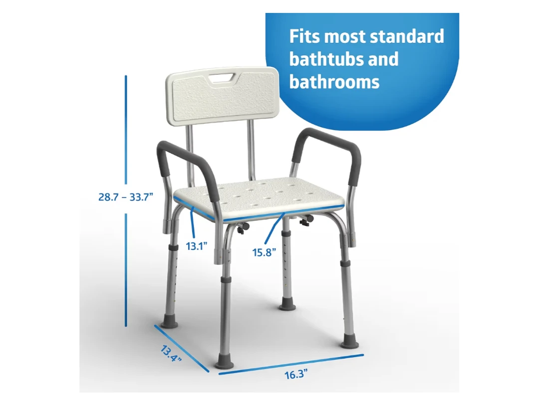 Medline Shower Chair with Backrest and Padded Armrests