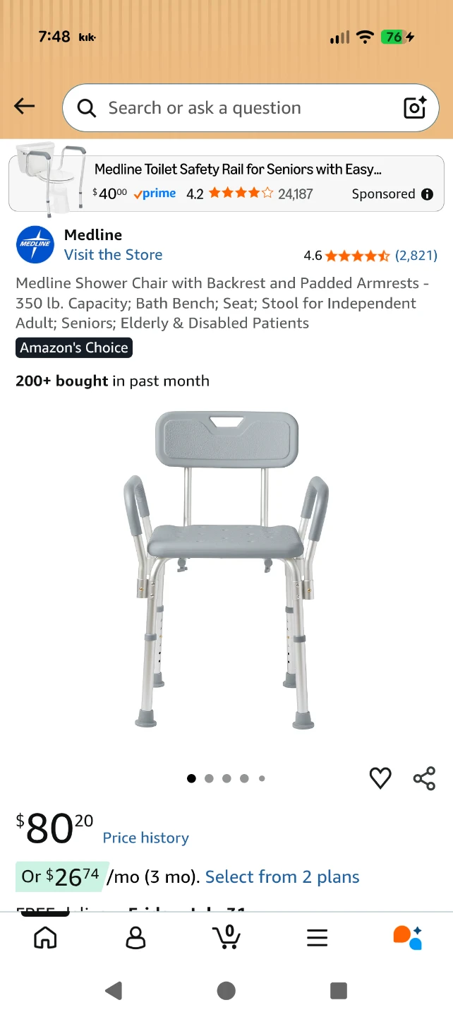 Medline Shower Chair with Backrest and Padded Armrests - photo 3