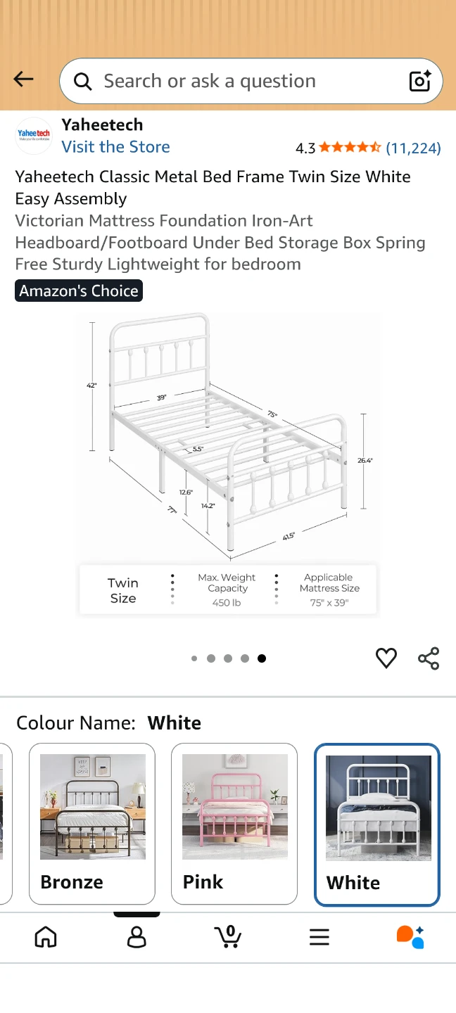 Classic Metal Bed Twin Size White. - photo 2