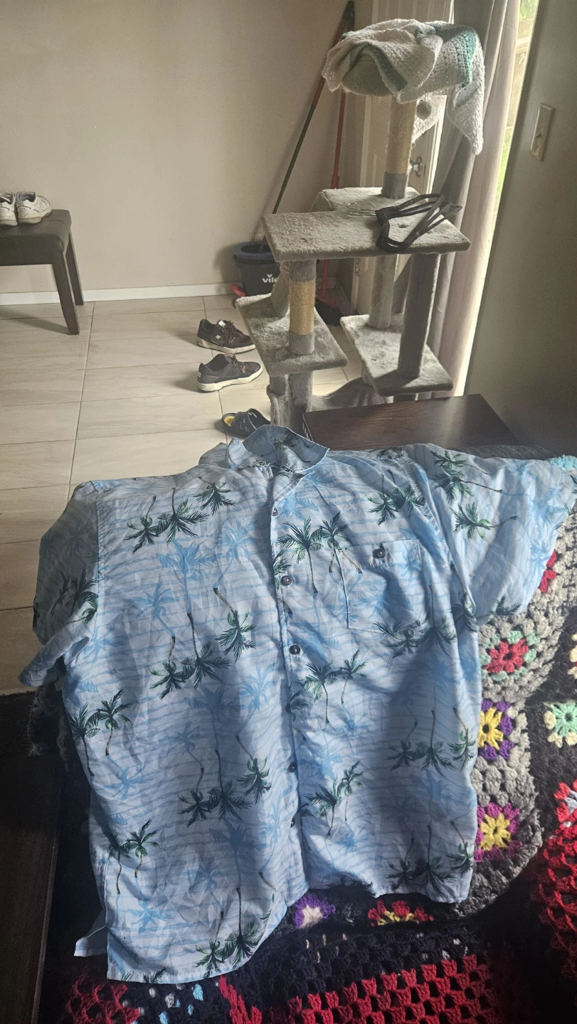 Light Blue Palm Tree Button-Up Shirt
