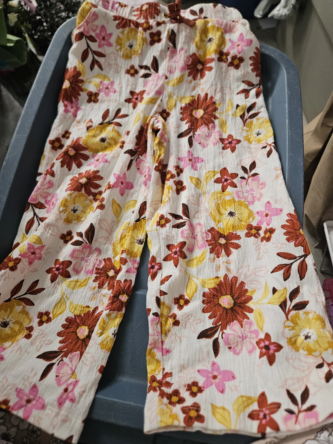 White Floral Wide Leg Pants and Top, 4T