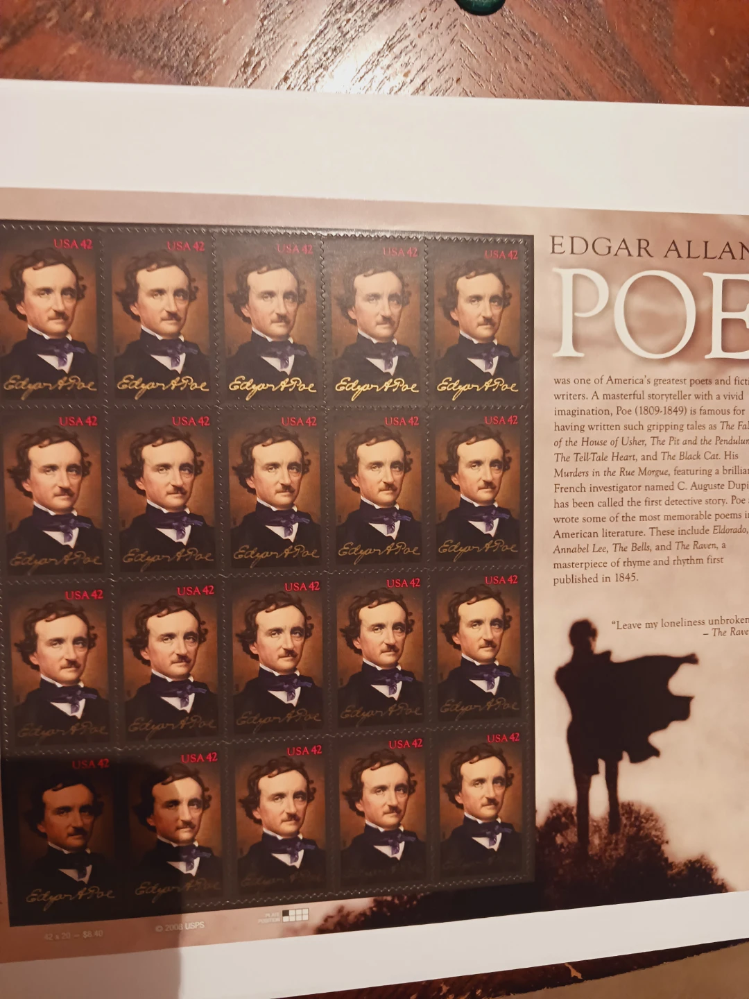 Scott #4377 Edgar Allan Poe US Postage Stamps Sheet