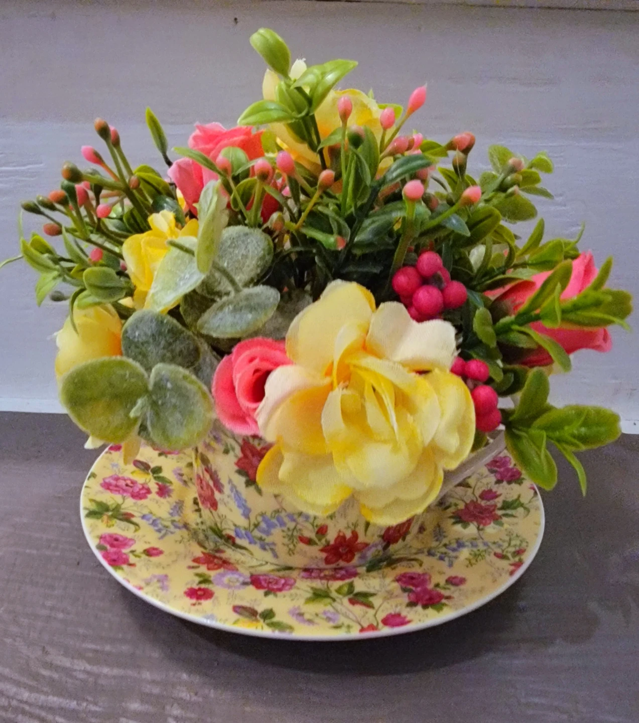Artificial Flower Arrangement in Teacup and Saucer - photo 2