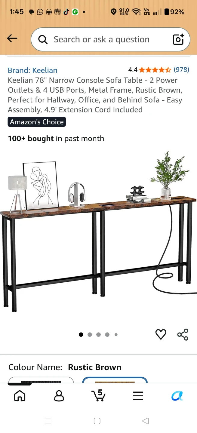Keelian 78" Narrow Console Sofa Table - Rustic Brown - photo 2