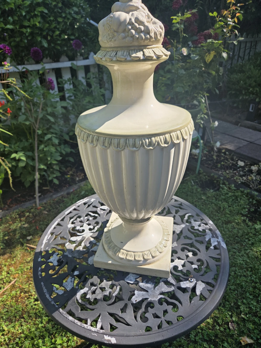 Cream Decorative Urn with Lid