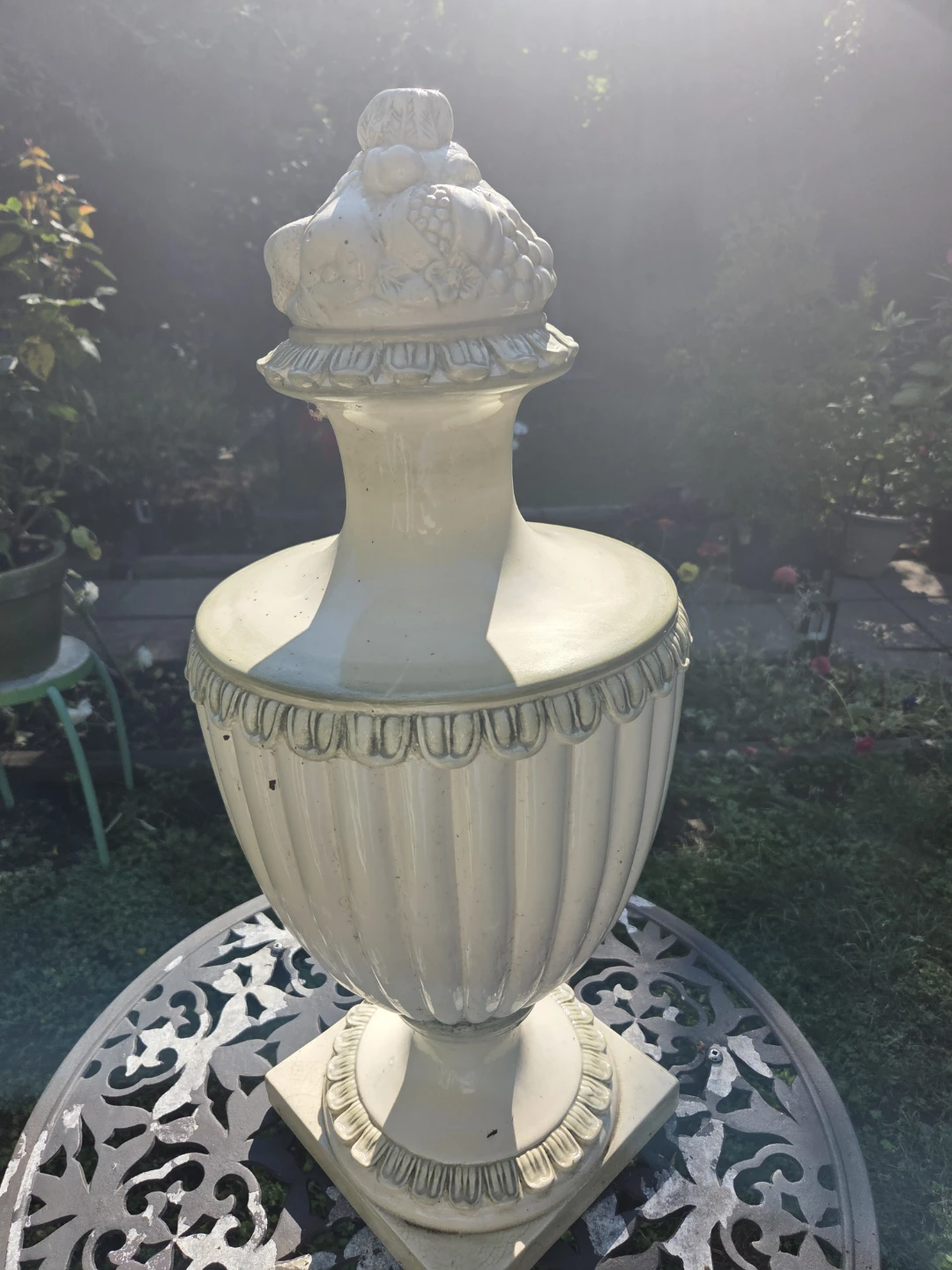 Cream Decorative Urn with Lid - photo 2