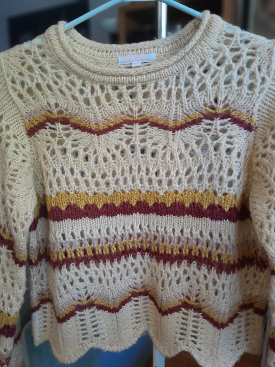 Cream Crochet Open Knit Sweater - photo 3