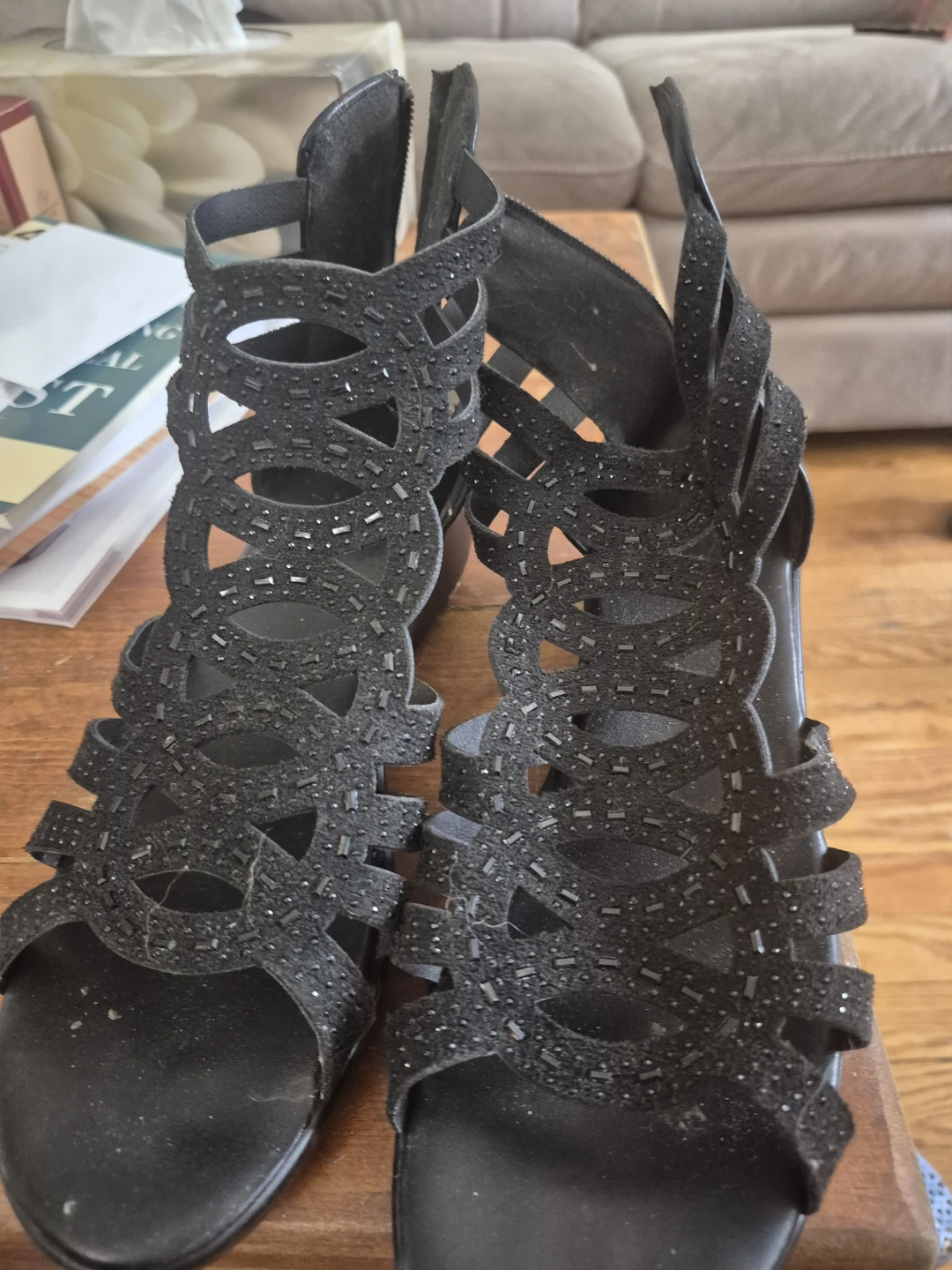 Black Embellished Gladiator Sandals...size 9